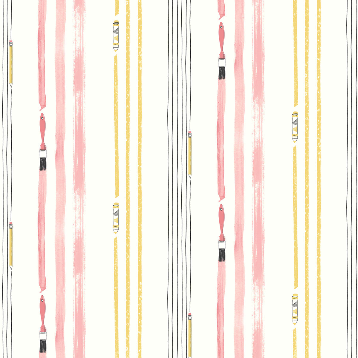 Seabrook Designs  Outside the Lines Abstract Kids/Nursery Bubblegum , Gold   - FA42401