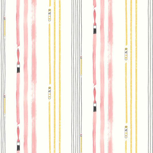 Seabrook Designs  Outside the Lines Abstract Kids/Nursery Bubblegum , Gold   - FA42401