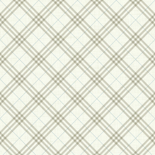 Seabrook Designs  Diagonal Plaid Plaid Kids/Nursery Greige , Cerulean   - FA42506