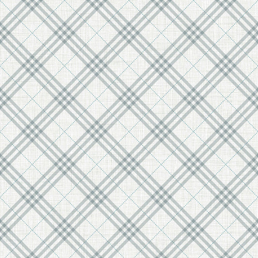 Seabrook Designs  Diagonal Plaid Plaid Kids/Nursery Gray , Ocean Blue   - FA42508