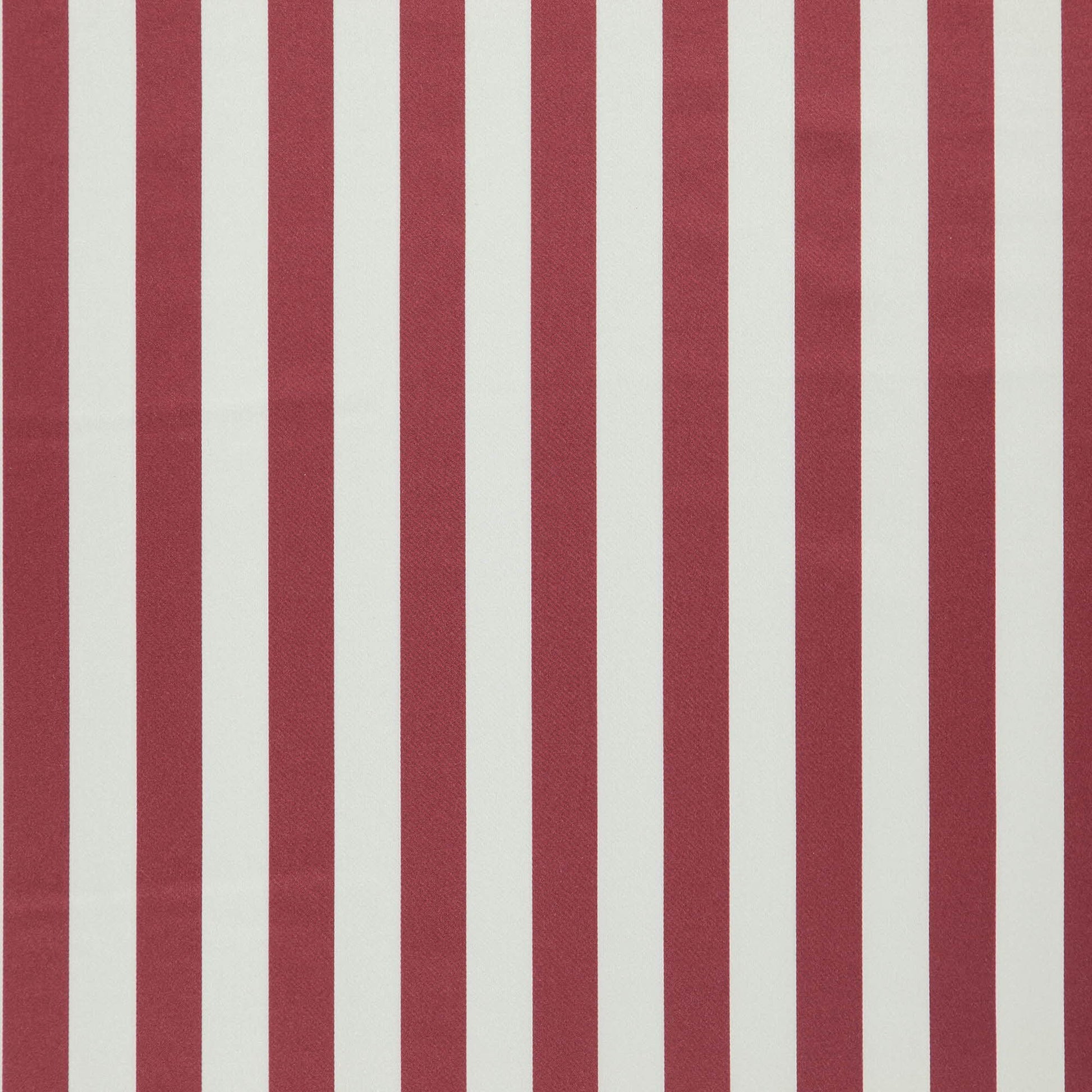 Burgundy and red vertical stripe pattern on sateen fabric.