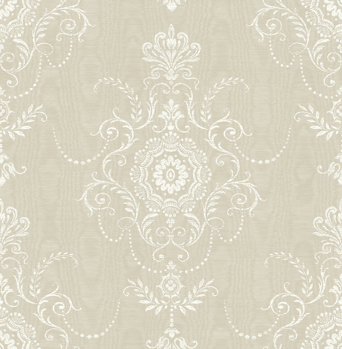 Seabrook Designs French Country Colette Cameo Damask Country Beige Matte Sidewall - FC60300