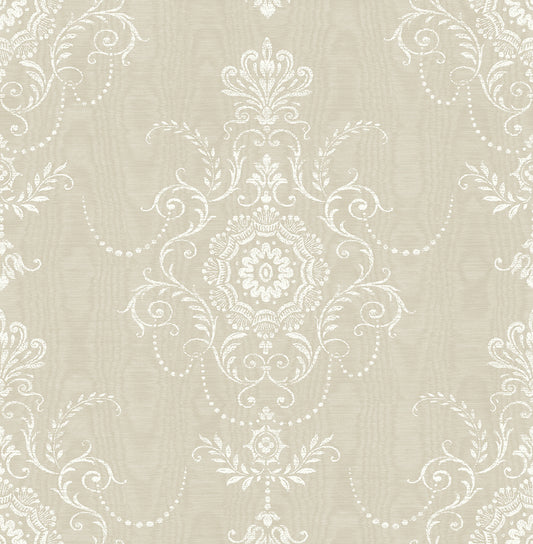 Seabrook Designs French Country Colette Cameo Damask Country Beige Matte Sidewall - FC60300