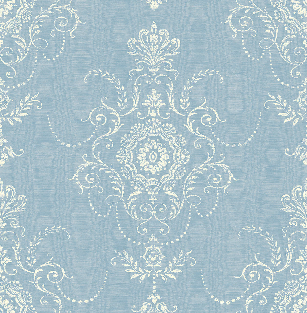 Seabrook Designs French Country Colette Cameo Damask Country Blue Matte Sidewall - FC60302