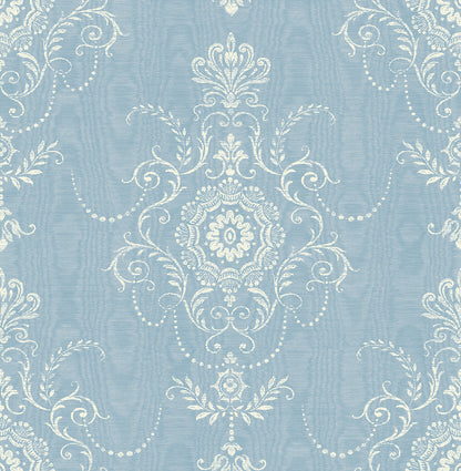 Seabrook Designs French Country Colette Cameo Damask Country Blue Matte  - FC60302