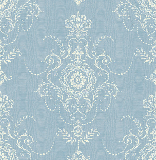 Seabrook Designs French Country Colette Cameo Damask Country Blue Matte Sidewall - FC60302