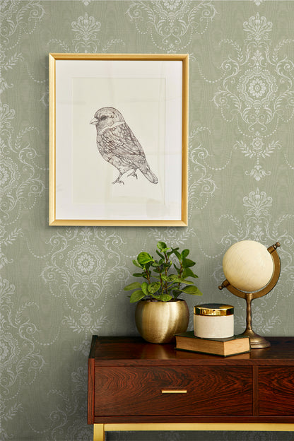 Seabrook Designs French Country Colette Cameo Damask Country Green Matte  - FC60304