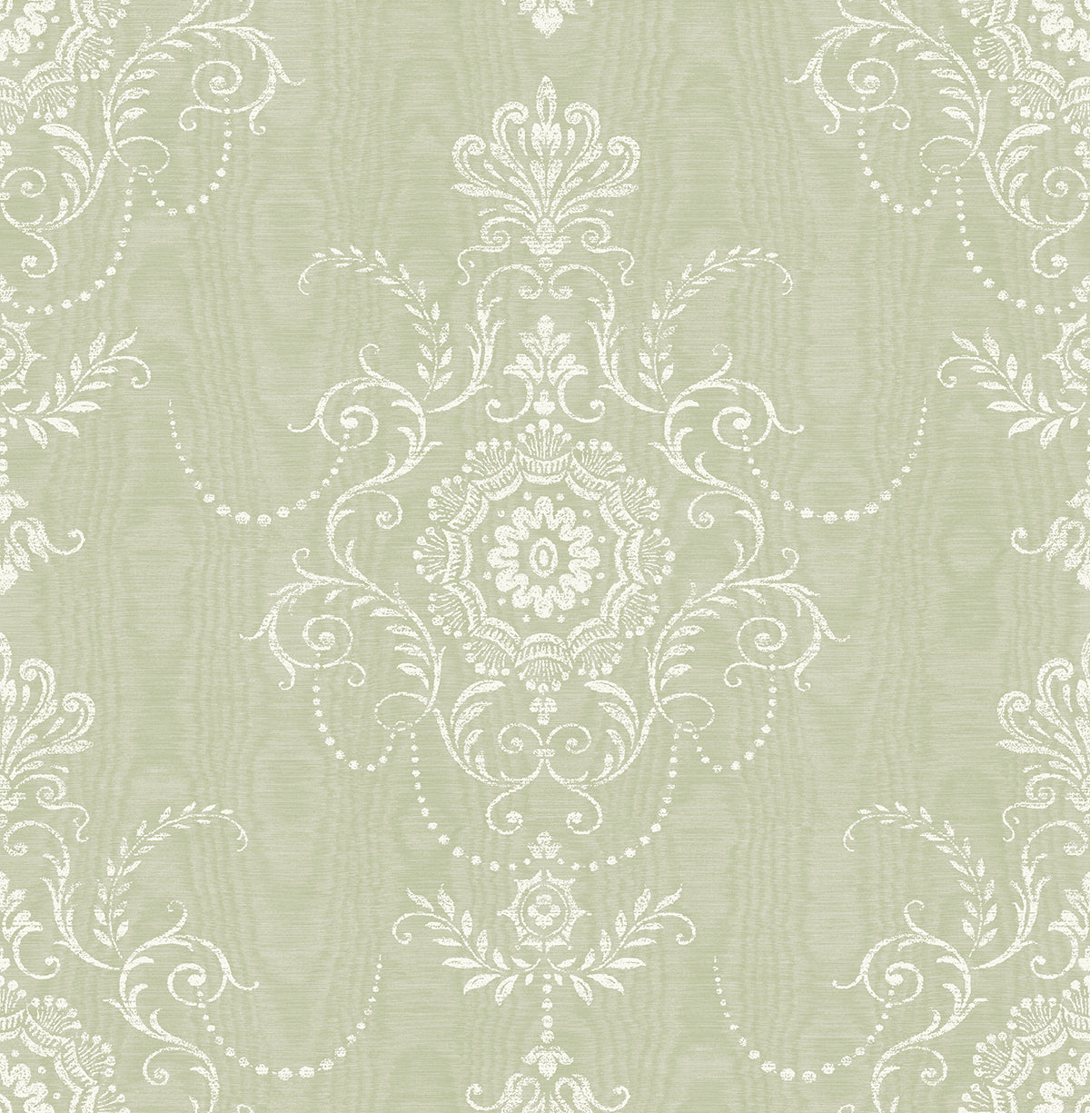 Seabrook Designs French Country Colette Cameo Damask Country Green Matte Sidewall - FC60304