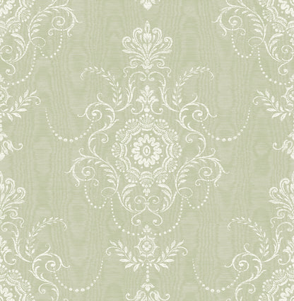Seabrook Designs French Country Colette Cameo Damask Country Green Matte  - FC60304