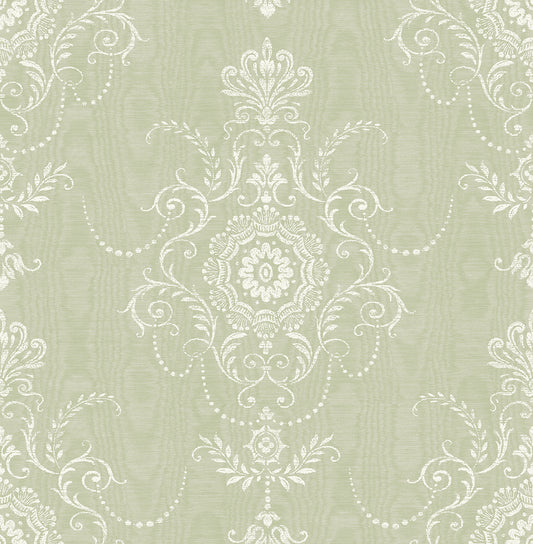 Seabrook Designs French Country Colette Cameo Damask Country Green Matte Sidewall - FC60304