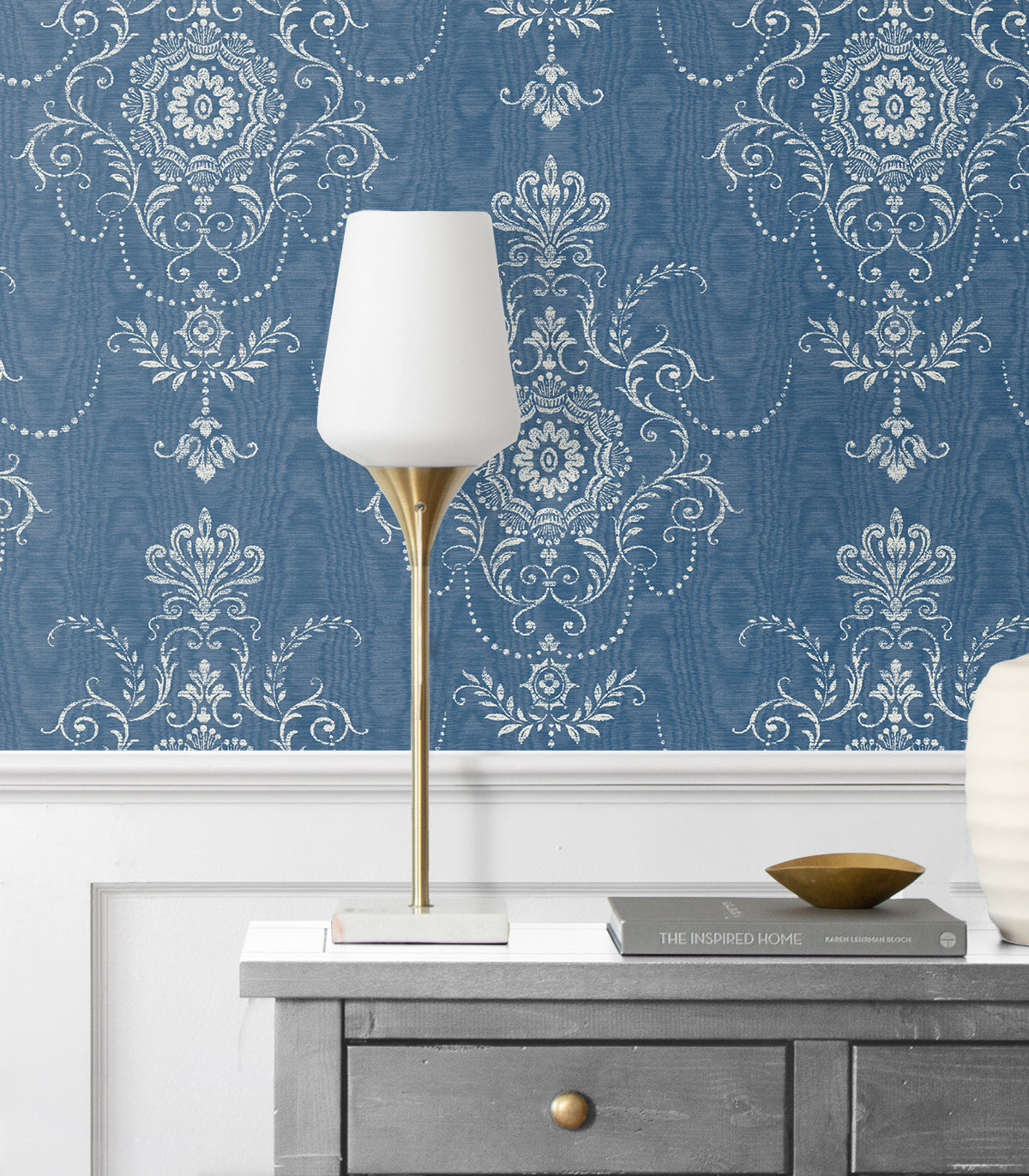 Seabrook Designs French Country Colette Cameo Damask Country Blue Matte  - FC60312