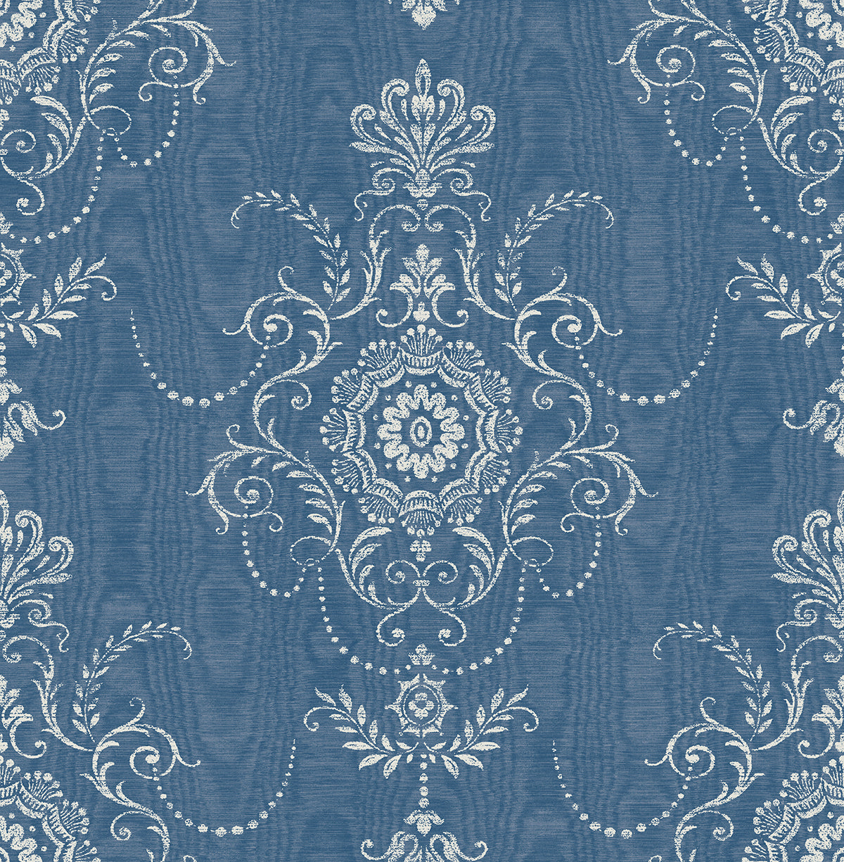 Seabrook Designs French Country Colette Cameo Damask Country Blue Matte Sidewall - FC60312