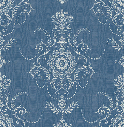 Seabrook Designs French Country Colette Cameo Damask Country Blue Matte  - FC60312