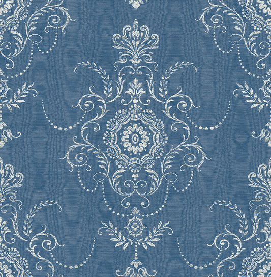 Seabrook Designs French Country Colette Cameo Damask Country Blue Matte Sidewall - FC60312