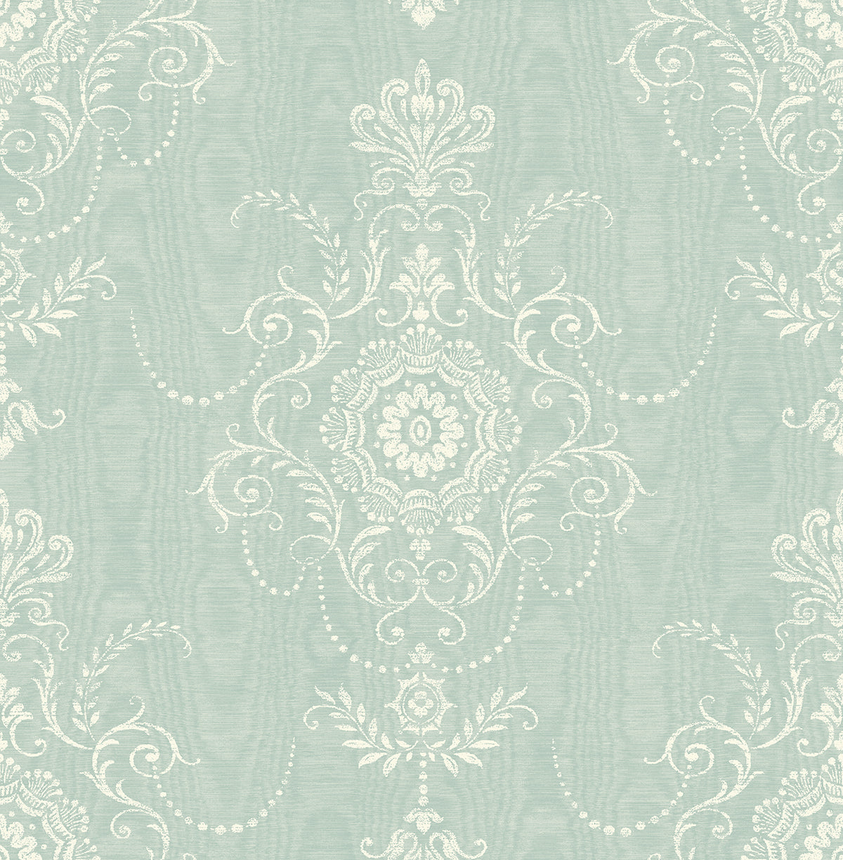 Seabrook Designs French Country Colette Cameo Damask Country Blue Matte Sidewall - FC60314