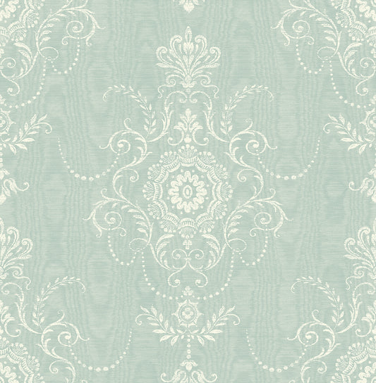 Seabrook Designs French Country Colette Cameo Damask Country Blue Matte Sidewall - FC60314