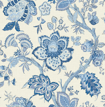 Seabrook Designs French Country Bernadette Jacobean Floral Country Blue Matte  - FC60402
