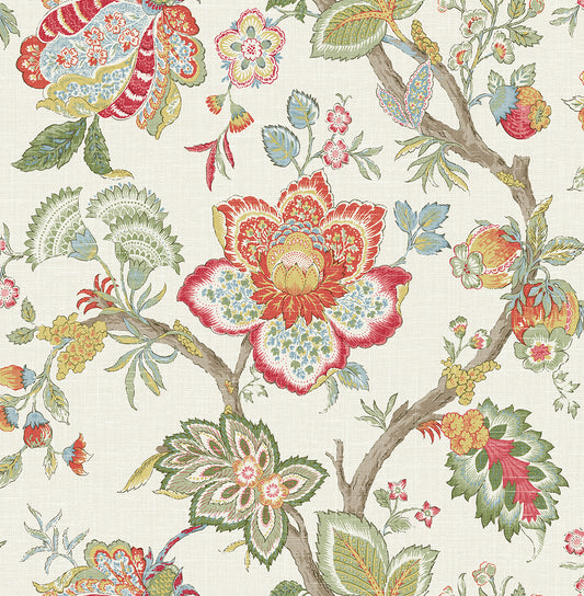 Seabrook Designs French Country Bernadette Jacobean Floral Country Multi Matte Sidewall - FC60404