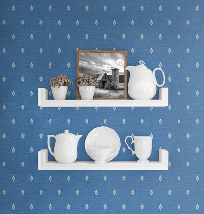 Seabrook Designs French Country Petite Feuille Sprig Floral Country Blue Matte  - FC60602