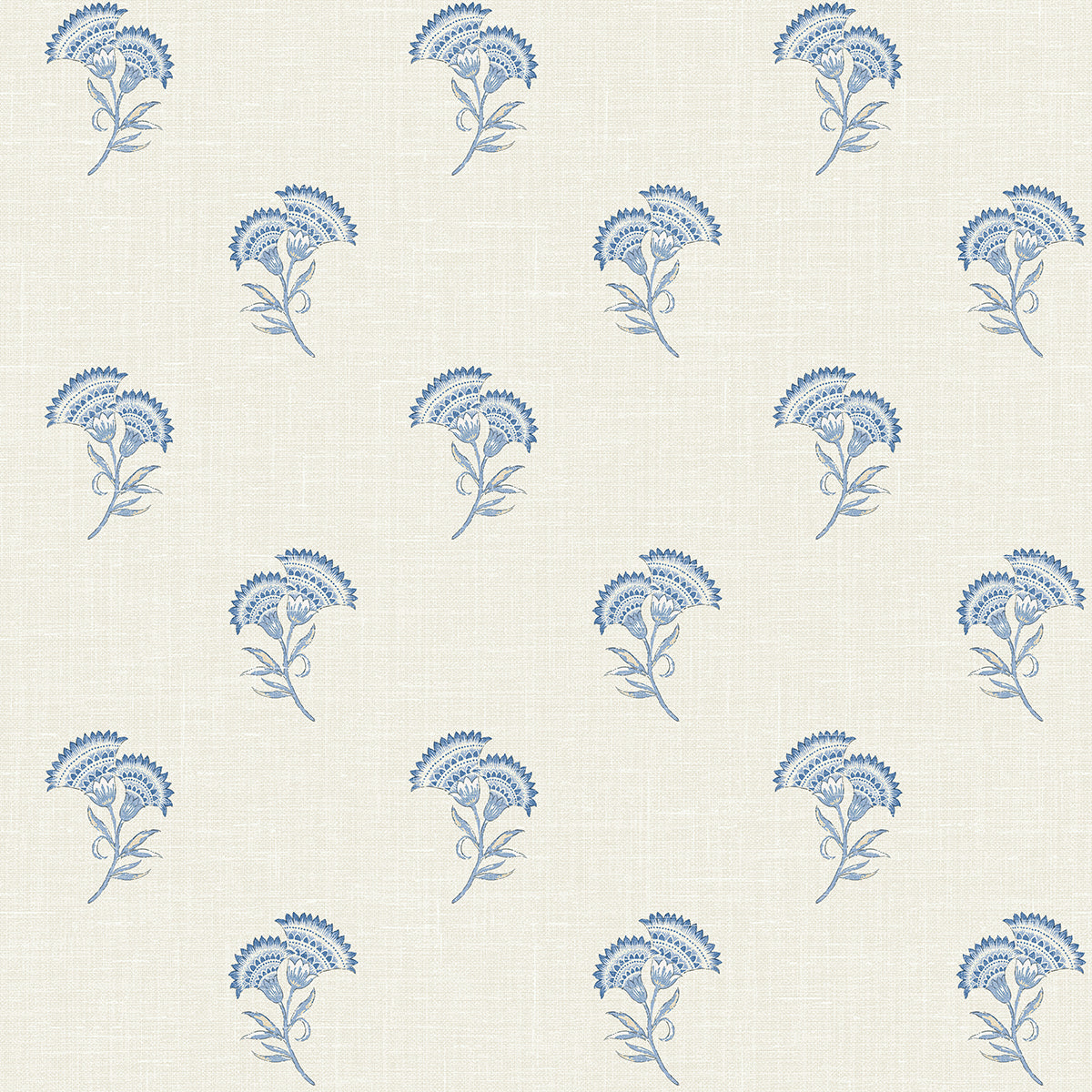 Seabrook Designs French Country Lotus Branch Floral Floral Country Blue Matte Sidewall - FC60802