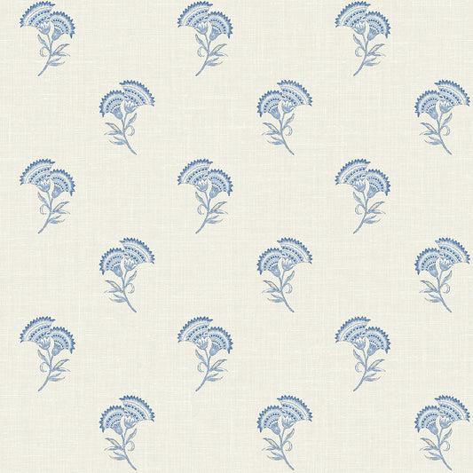 Seabrook Designs French Country Lotus Branch Floral Floral Country Blue Matte Sidewall - FC60802