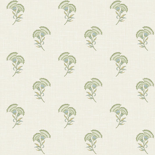 Seabrook Designs French Country Lotus Branch Floral Floral Country Green Matte Sidewall - FC60804