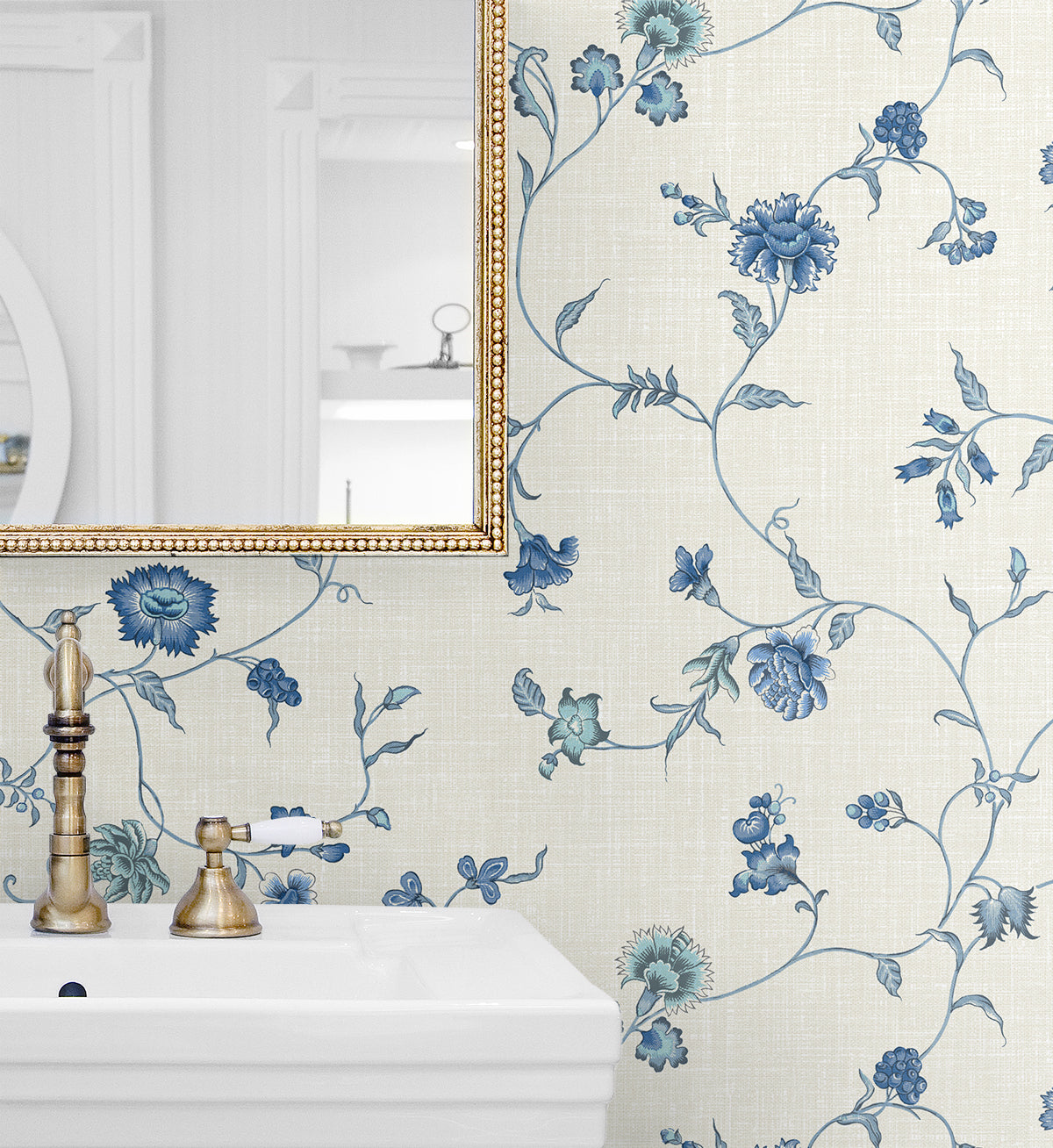 Seabrook Designs French Country Florale Trail Floral Country Blue Matte  - FC61002