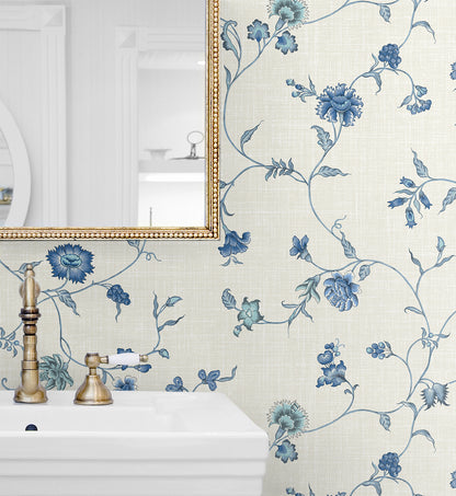 Seabrook Designs French Country Florale Trail Floral Country Blue Matte  - FC61002