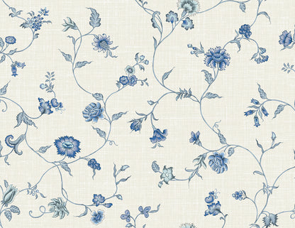 Seabrook Designs French Country Florale Trail Floral Country Blue Matte  - FC61002