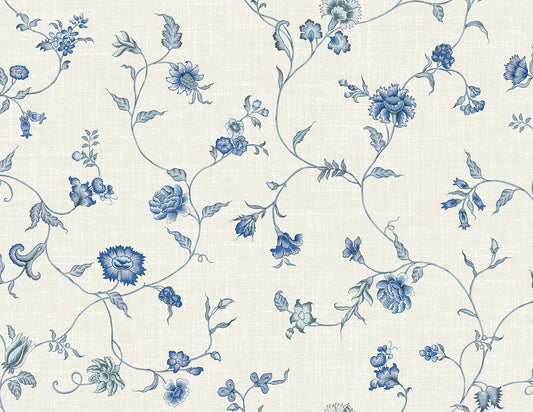 Seabrook Designs French Country Florale Trail Floral Country Blue Matte Sidewall - FC61002