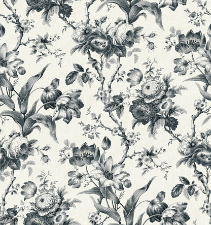 Seabrook Designs French Country En Rose Floral Country Black Matte  - FC61200