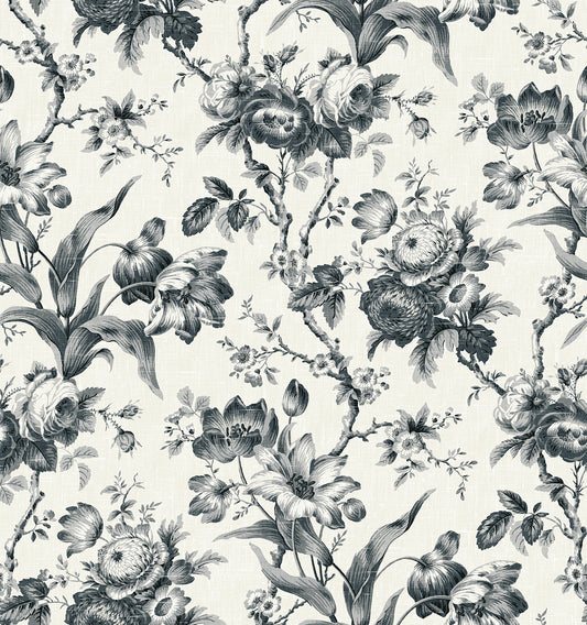 Seabrook Designs French Country En Rose Floral Country Black Matte Sidewall - FC61200