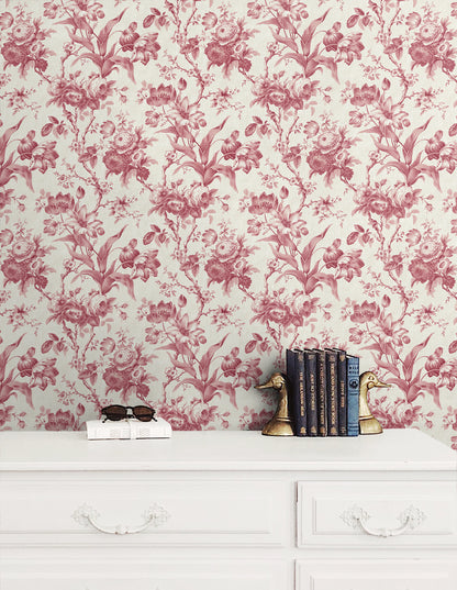 Seabrook Designs French Country En Rose Floral Country Red Matte  - FC61201