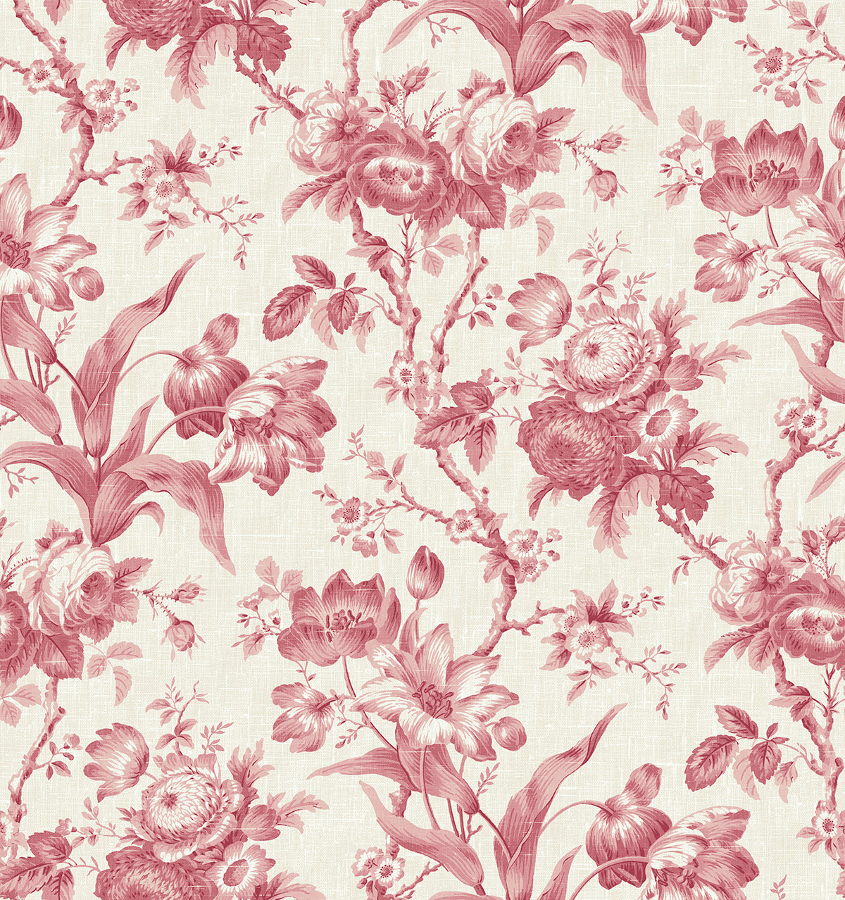 Seabrook Designs French Country En Rose Floral Country Red Matte Sidewall - FC61201