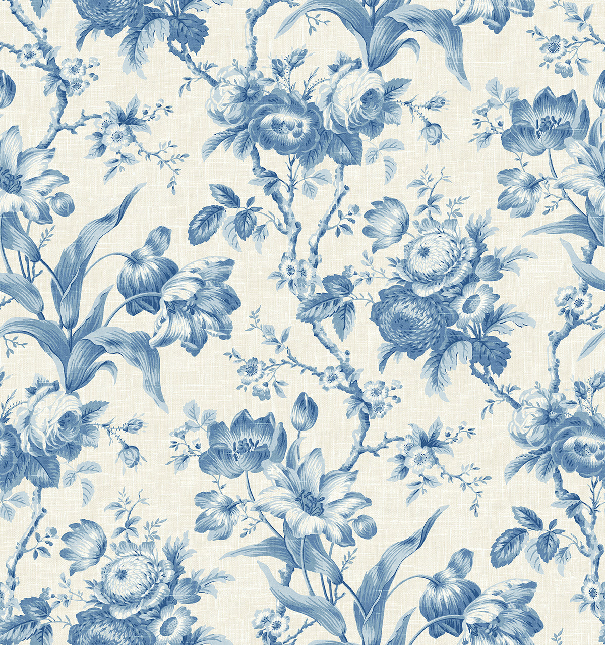 Seabrook Designs French Country En Rose Floral Country Blue Matte Sidewall - FC61202