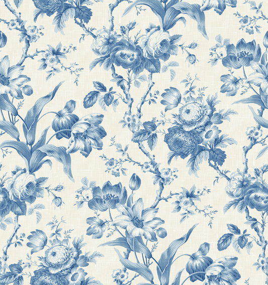 Seabrook Designs French Country En Rose Floral Country Blue Matte Sidewall - FC61202