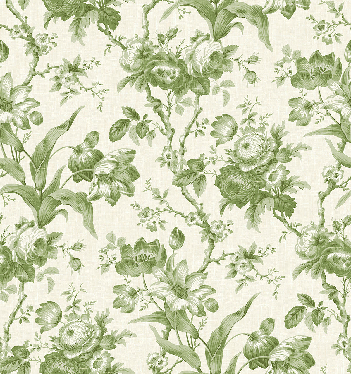 Seabrook Designs French Country En Rose Floral Country Green Matte Sidewall - FC61204