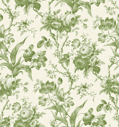 Seabrook Designs French Country En Rose Floral Country Green Matte  - FC61204