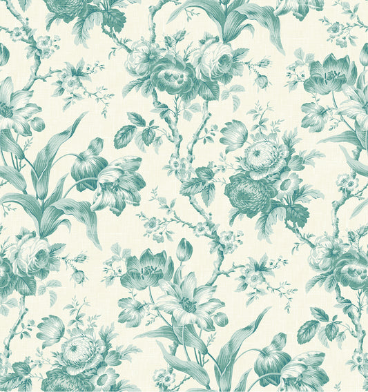 Seabrook Designs French Country En Rose Floral Country Green Matte Sidewall - FC61214