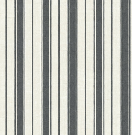 Seabrook Designs French Country Eliott Linen Stripe Stripe Country Black Matte Sidewall - FC61500