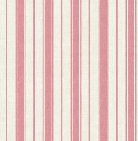 Seabrook Designs French Country Eliott Linen Stripe Stripe Country Red Matte Sidewall - FC61501