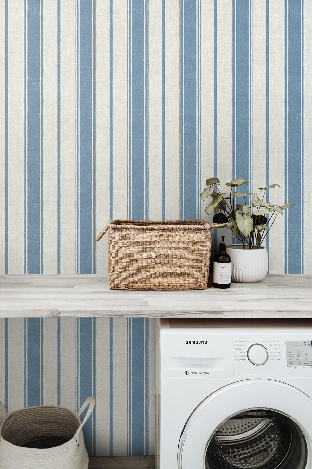 Seabrook Designs French Country Eliott Linen Stripe Stripe Country Blue Matte  - FC61502