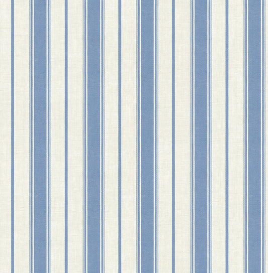 Seabrook Designs French Country Eliott Linen Stripe Stripe Country Blue Matte Sidewall - FC61502