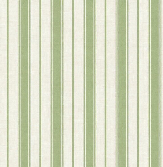 Seabrook Designs French Country Eliott Linen Stripe Stripe Country Green Matte Sidewall - FC61504