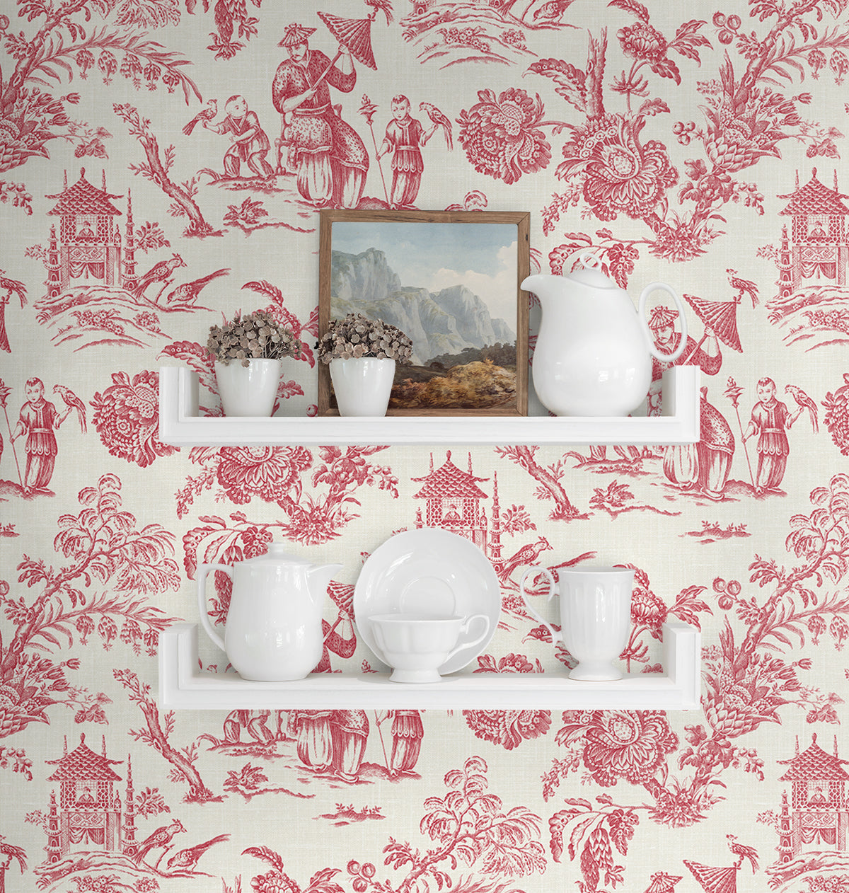 Seabrook Designs French Country Colette Chinoiserie Toile Country Red Matte  - FC61801