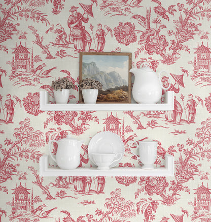 Seabrook Designs French Country Colette Chinoiserie Toile Country Red Matte  - FC61801