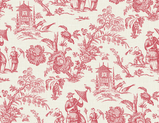 Seabrook Designs French Country Colette Chinoiserie Toile Country Red Matte Sidewall - FC61801