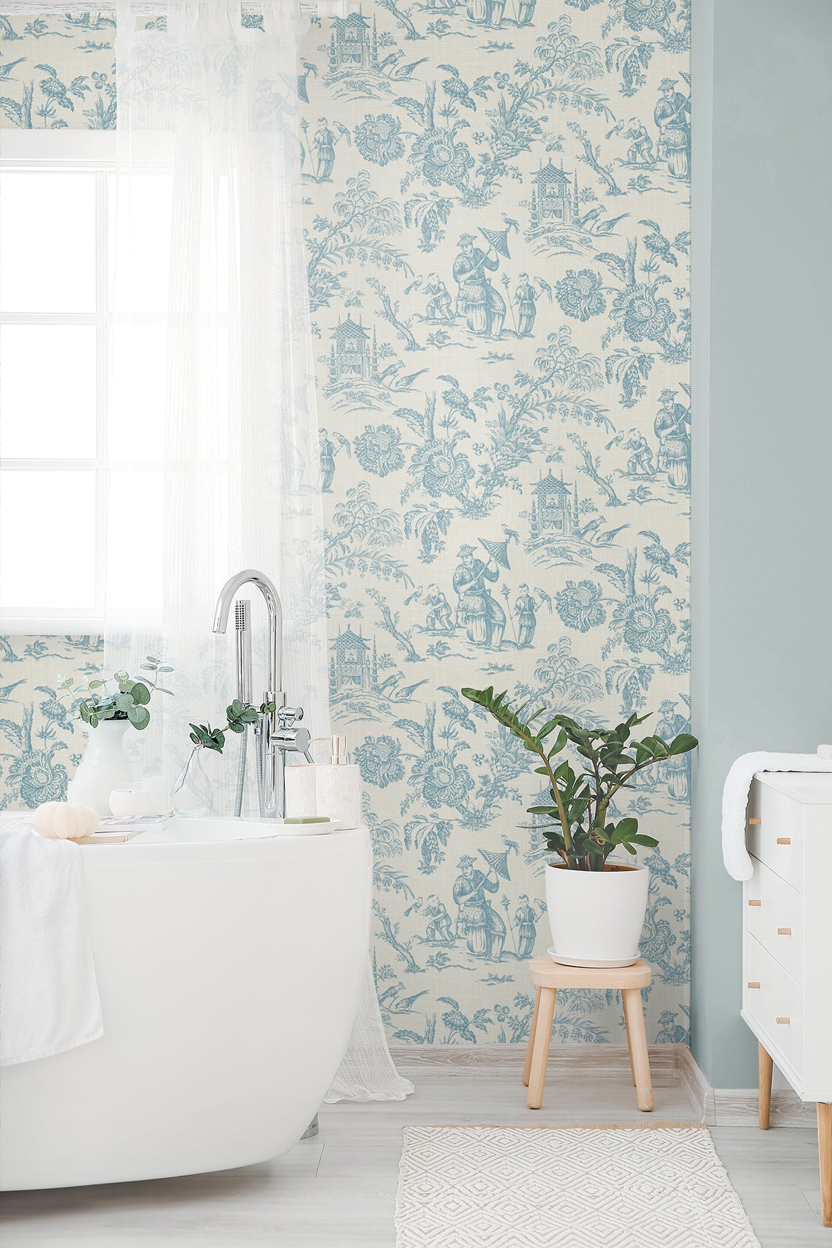 Seabrook Designs French Country Colette Chinoiserie Toile Country Blue Matte  - FC61802