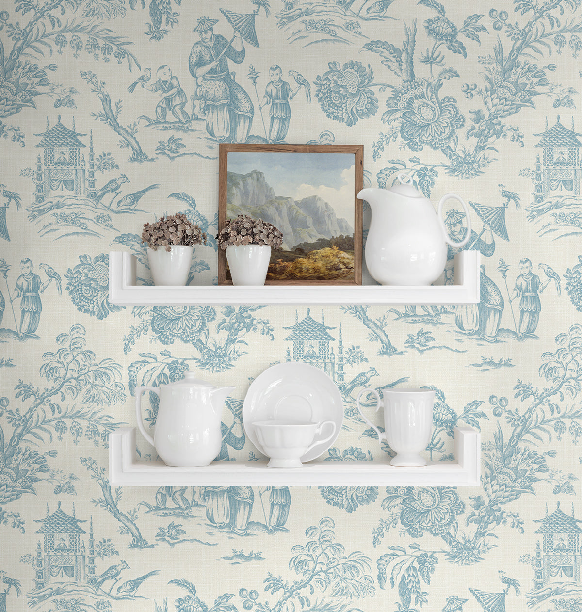 Seabrook Designs French Country Colette Chinoiserie Toile Country Blue Matte  - FC61802