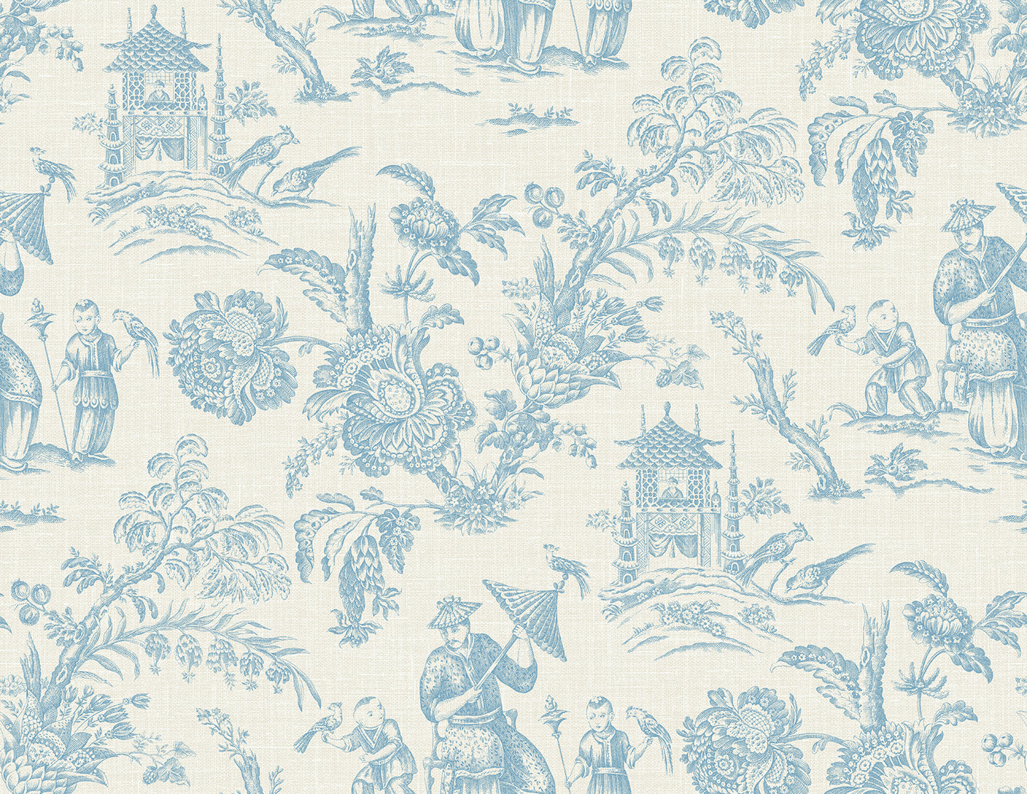 Seabrook Designs French Country Colette Chinoiserie Toile Country Blue Matte Sidewall - FC61802